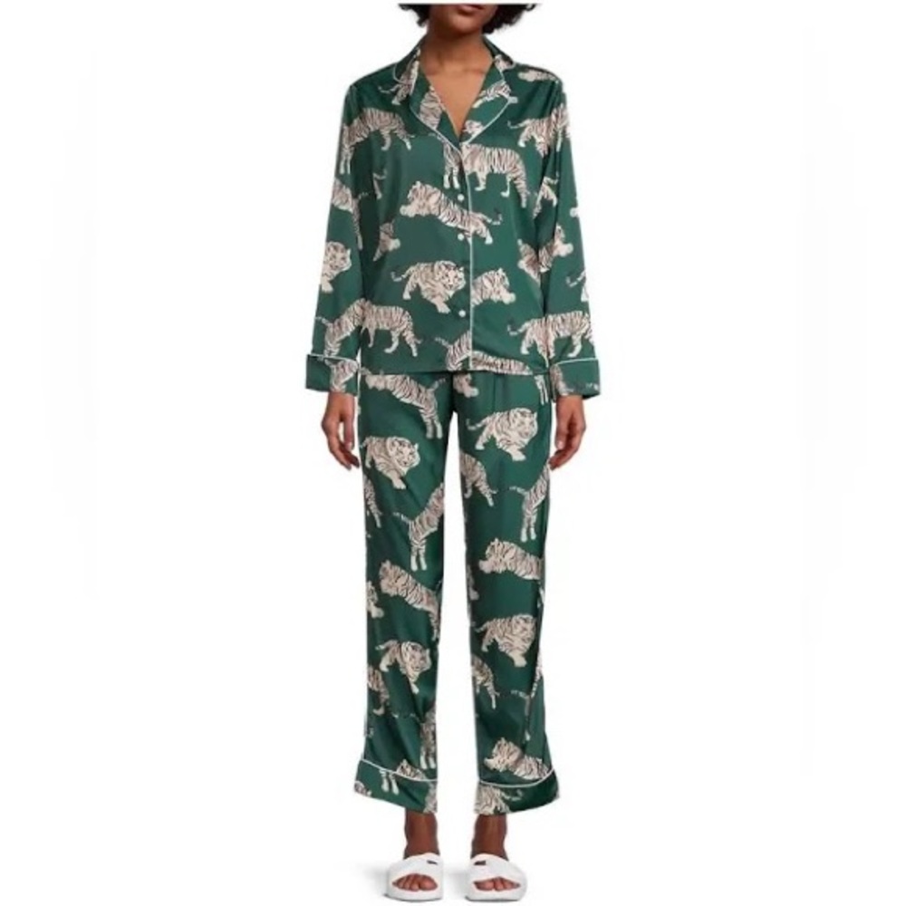 Averie Sleep Two Piece Tiger Print Pajama Set, Emerald Green, Size XL
